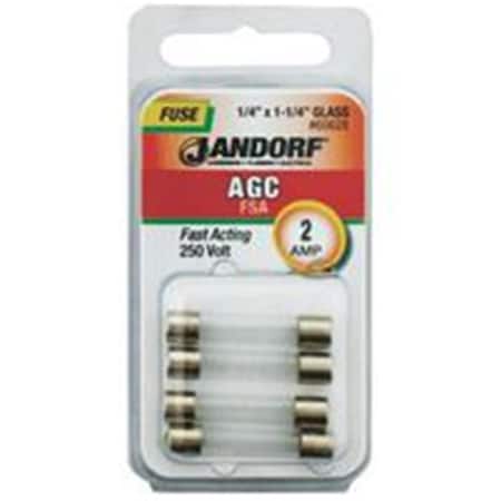Jandorf Glass Fuse, AGC Series, Fast-Acting, 2A, 250V AC 3397841